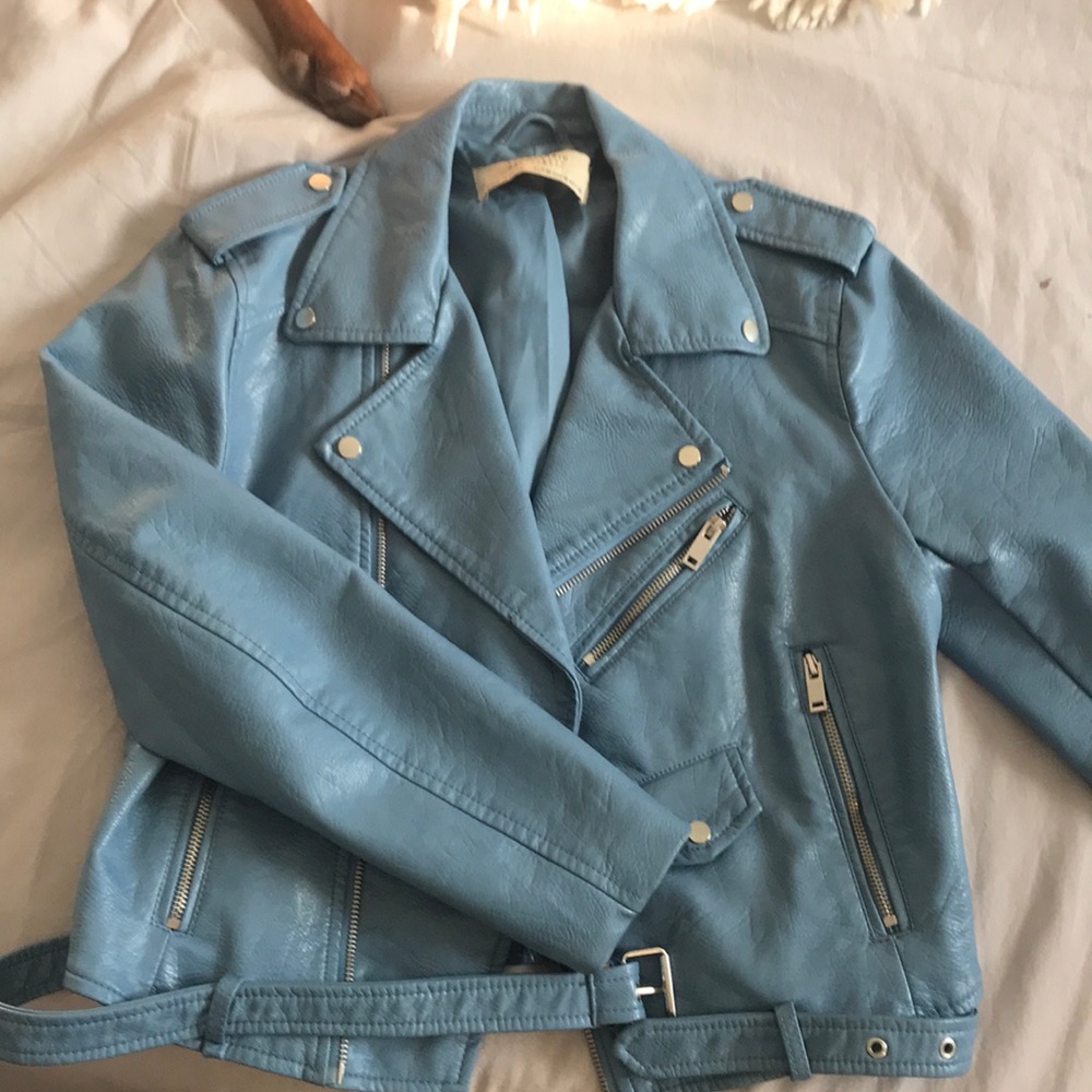 Zara Blue Faux Leather Jacket